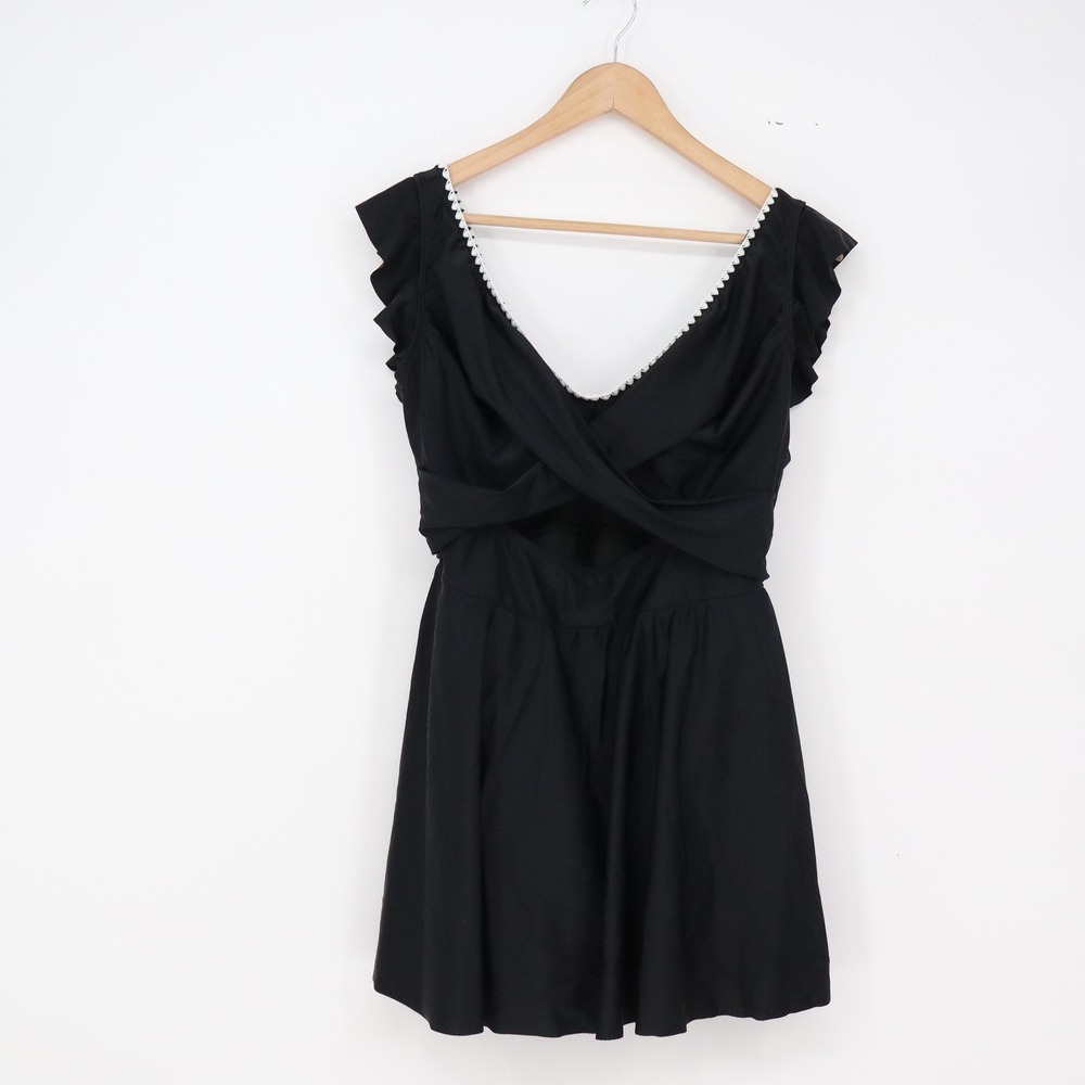 Unbranded Swim Dress Womens XL Black Ruffle Shoulder Scallop Trim Cutout